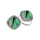 Handcrafted Sterling Silver ring with Abalone Shell and Balinese rope beaded detailing